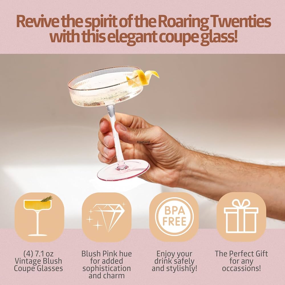 Amazon.com | Khen Ribbed Vintage Art Deco Coupe Glasses